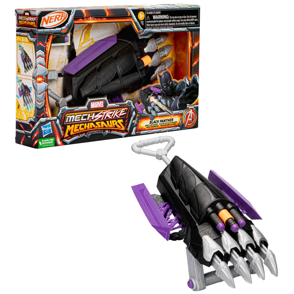 Hot! Marvel Mech Strike Mechasaurs Black Panther Sabre Claw Nerf Blaster