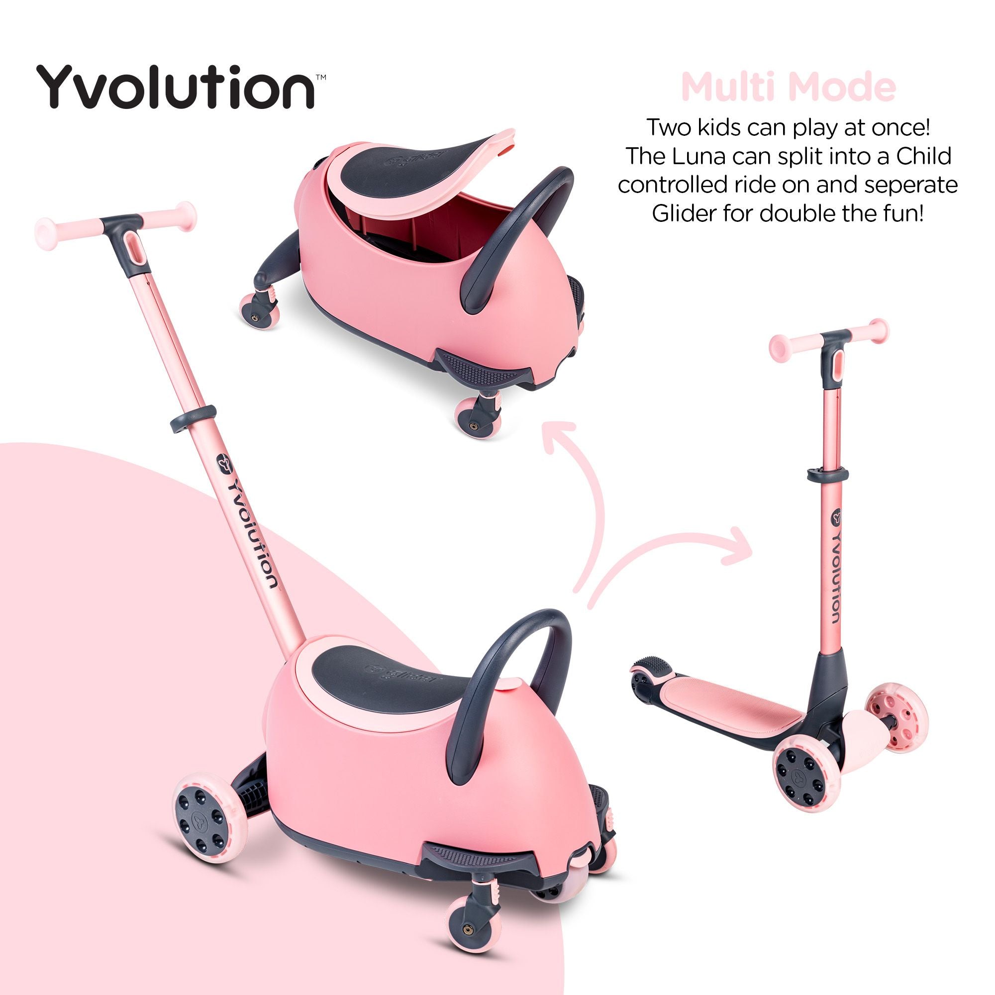 Yvolution Y Glider Luna 5-in-1 Pink Kids Scooter - Durable & Versatile Ride