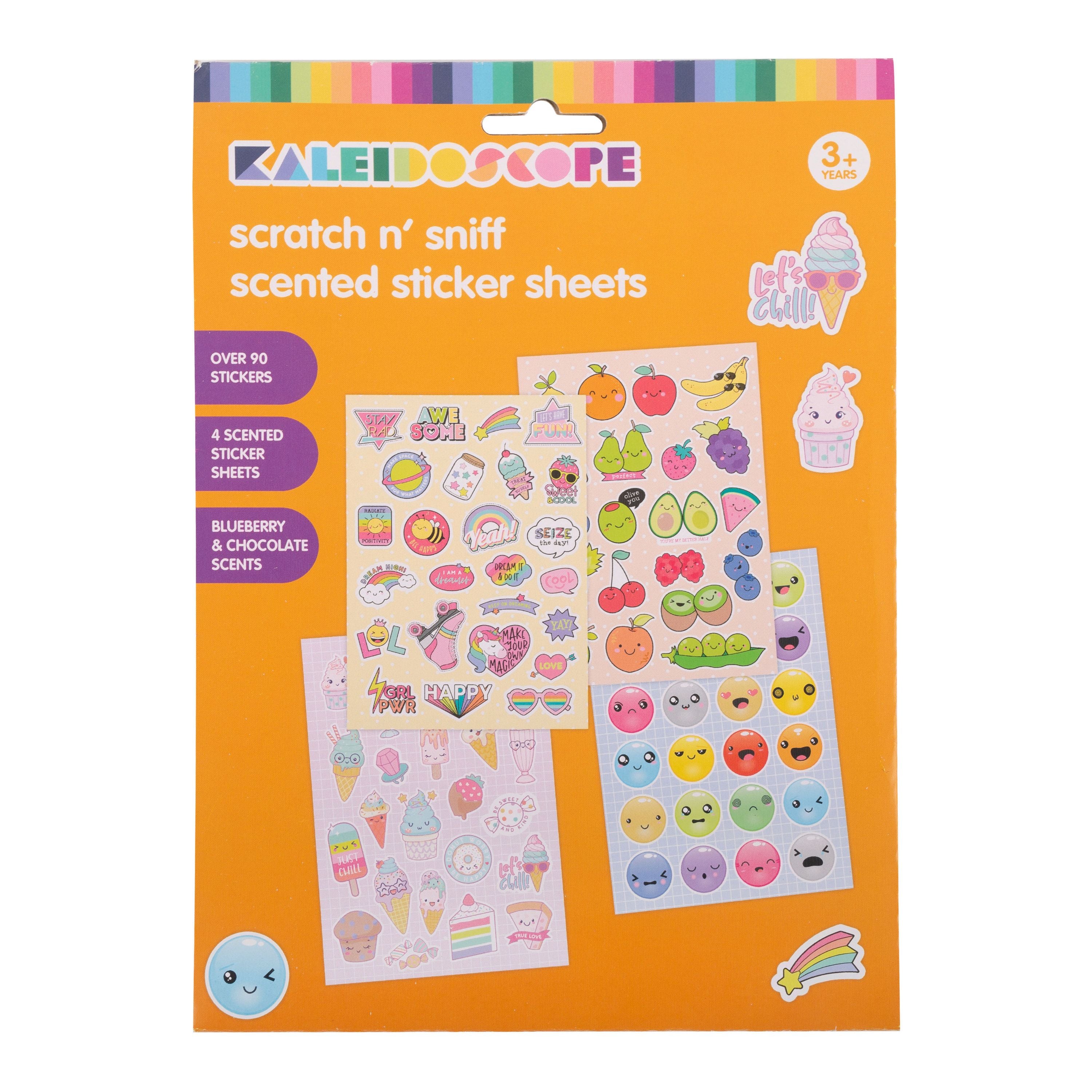 4 Sheets of Scented Kaleidoscope Scratch - N - Sniff Stickers with Strawberry & Ice - Cream Fragrance