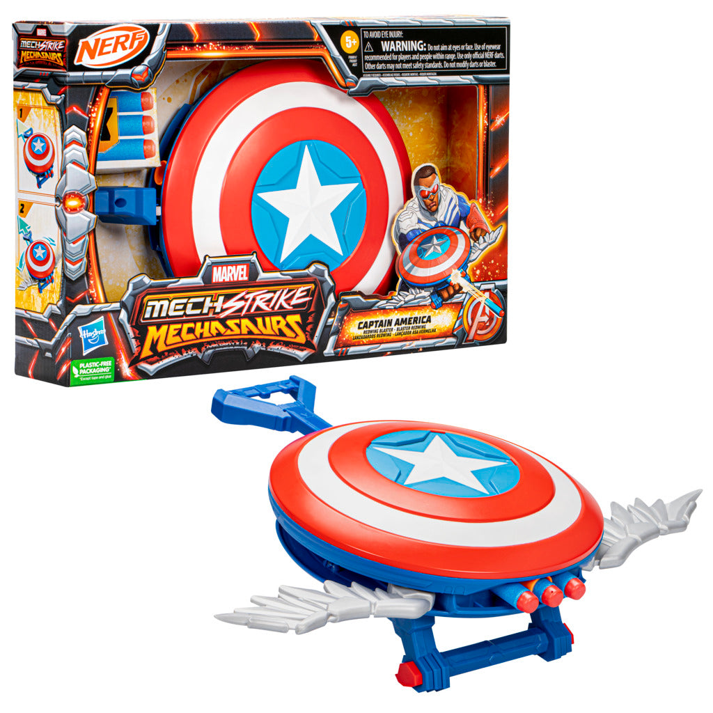 Hot! Marvel Mech Strike Mechasaurs Captain America Redwing Nerf Blaster Toy for Kids