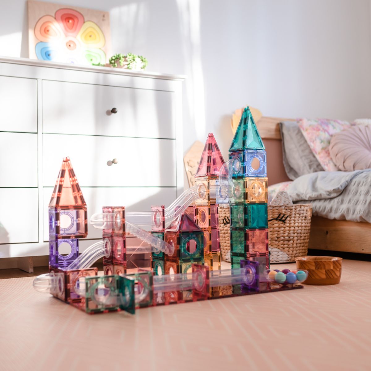 Connetix 106-Piece Pastel Magnetic Ball Run Tiles - Great for Family Fun
